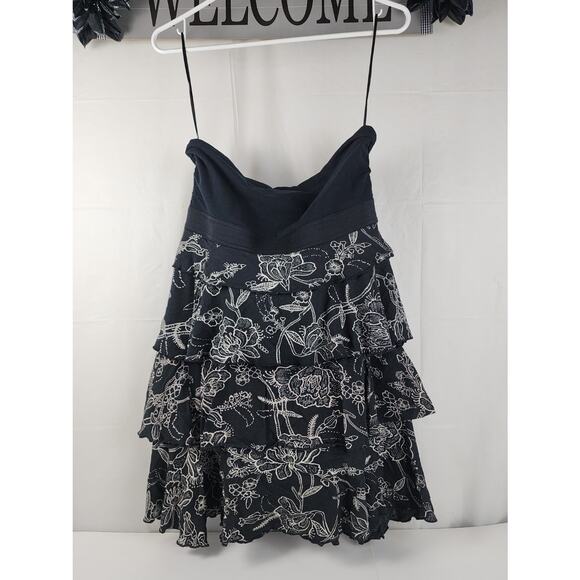 Express Y2K Floral Blk White Sleeveless Ruffle Tiered Mini Dress Juniors Size M - Picture 1 of 7